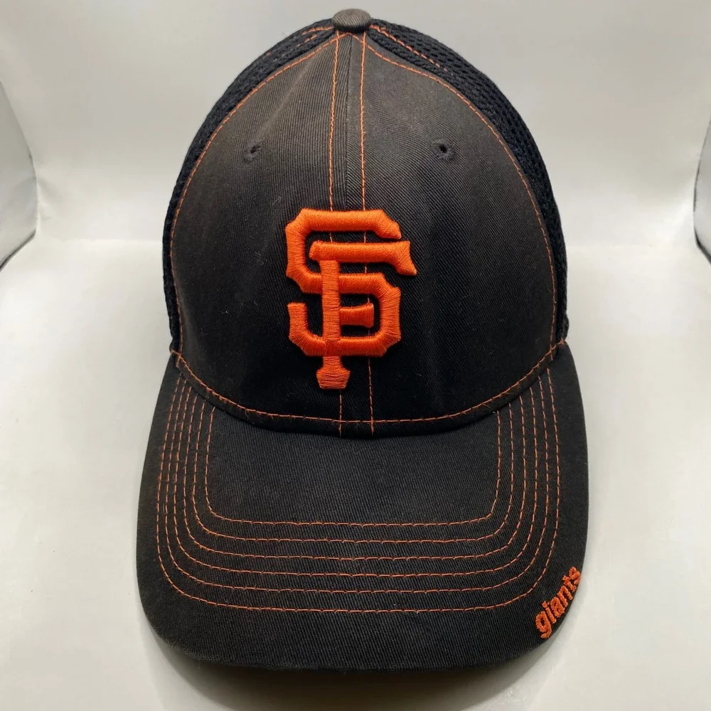 SF GIANTS New Era 39THIRTY Hat Mens M/L Black Orange Mesh Stretch Fit MLB Cap